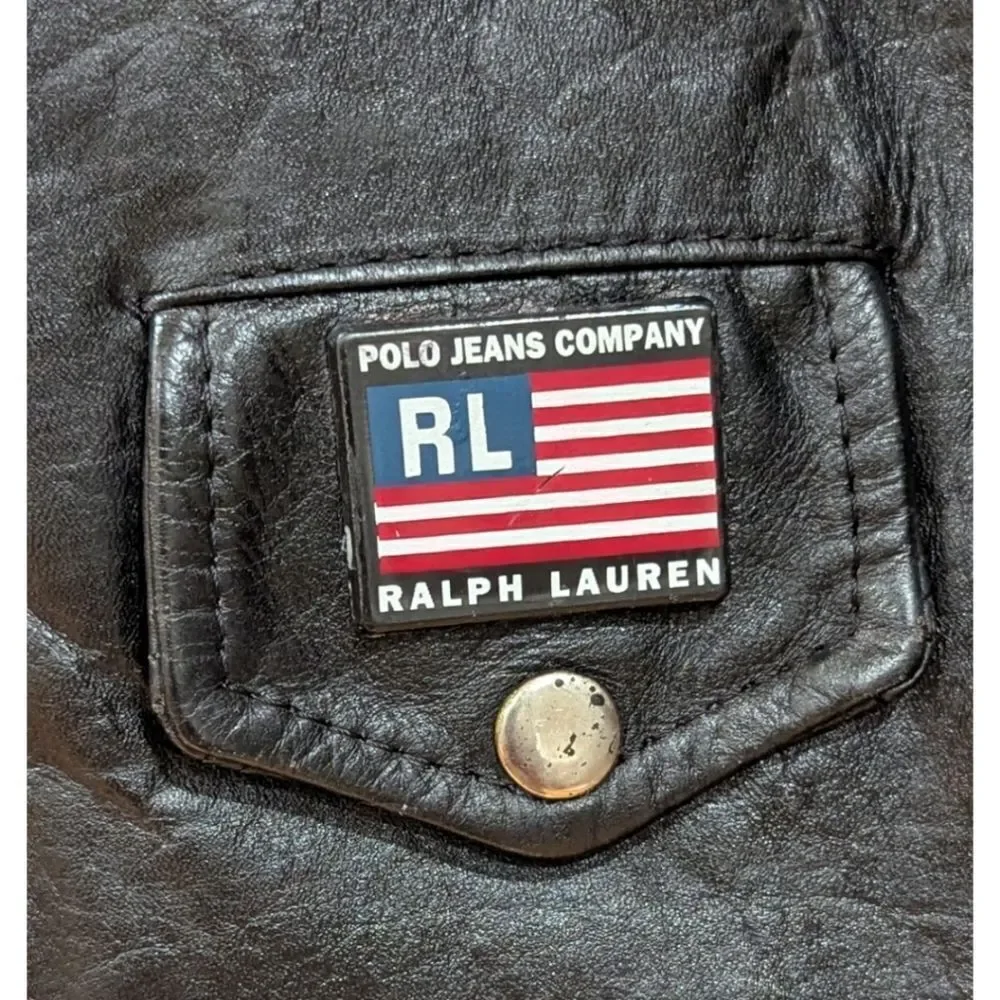 Vintage Ralph Lauren x Chaps U.S ARMY 100% Leather Moto Jacket Men's S in black - Picture 6 of 9